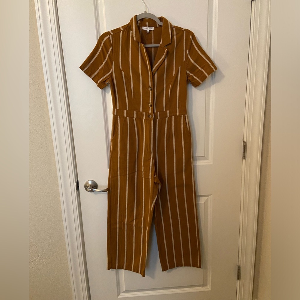 Emory Park Terracotta Collared striped Jumpsuit, Ankle Length